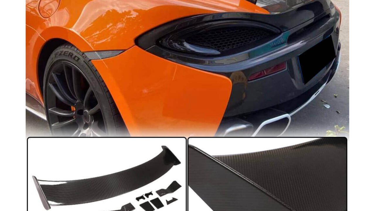 Carbon Fiber Rear Racing Spoiler attached to 2016-2021 McLaren 570S Coupe"