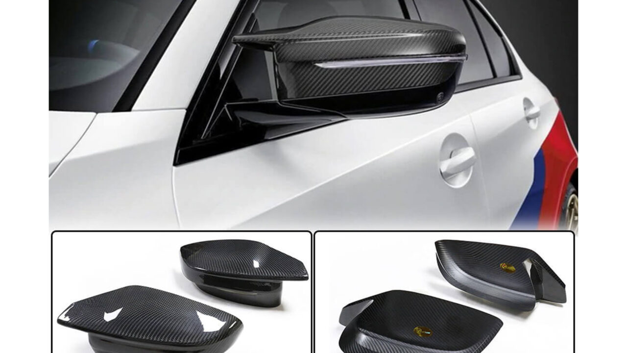 2020-2023 BMW M3 M4 G80 | G82 | G83 model with carbon fiber side mirror covers.
