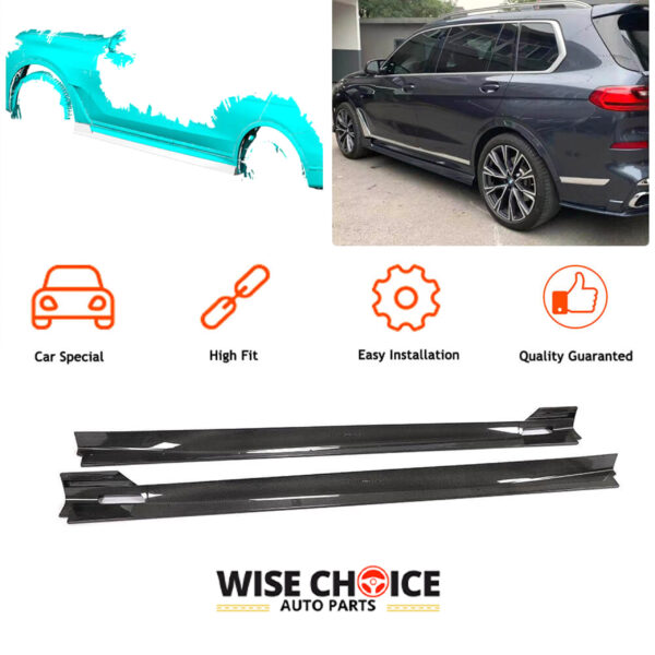 2019-2022 G07 BMW X7 M-Sport Carbon Fiber Side Skirts on a black BMW X7