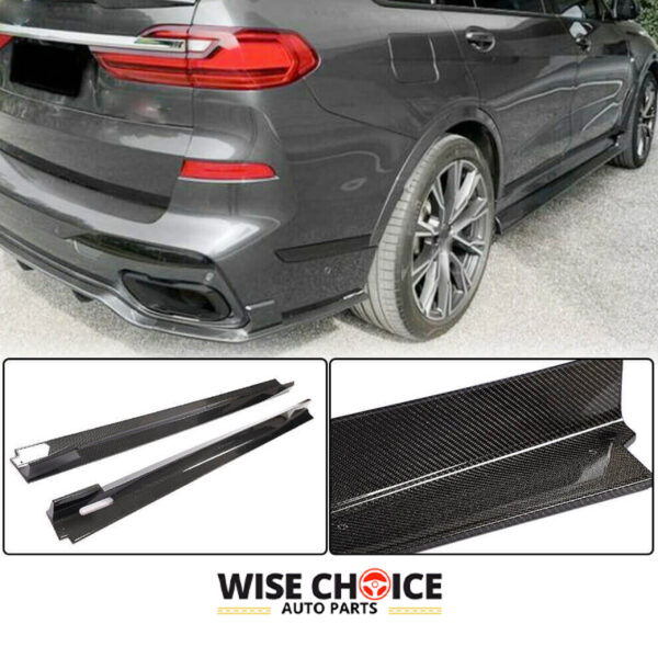 2019-2022 G07 BMW X7 M-Sport Carbon Fiber Side Skirts on a black BMW X7