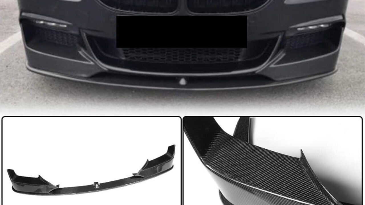 G07 BMW X7 M-Sport 2019-2022 model showcasing the black glossy Carbon Fiber Front Bumper Lip.