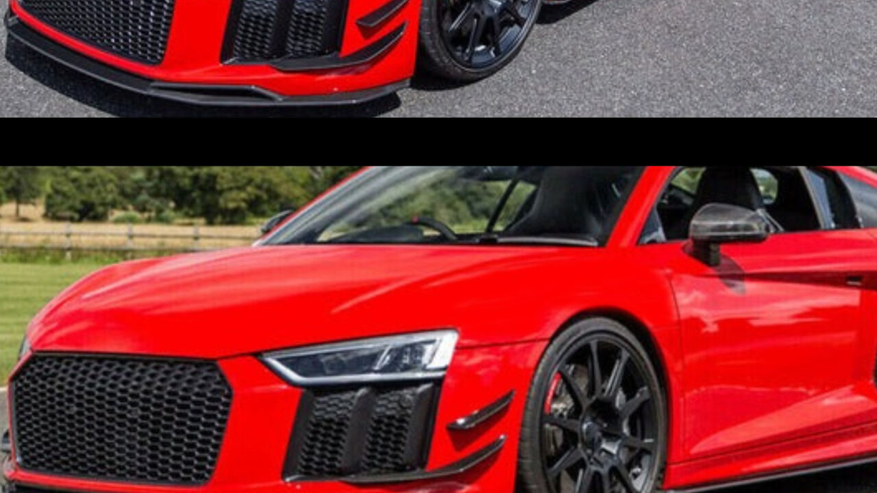 Audi R8 V10 (2016-2018) with a GEN 2 Dry Carbon Fiber Front Lip installed, enhancing the car's aesthetics and performance.