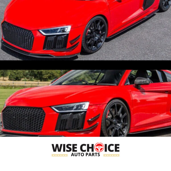 Audi R8 V10 (2016-2018) with a GEN 2 Dry Carbon Fiber Front Lip installed, enhancing the car's aesthetics and performance.