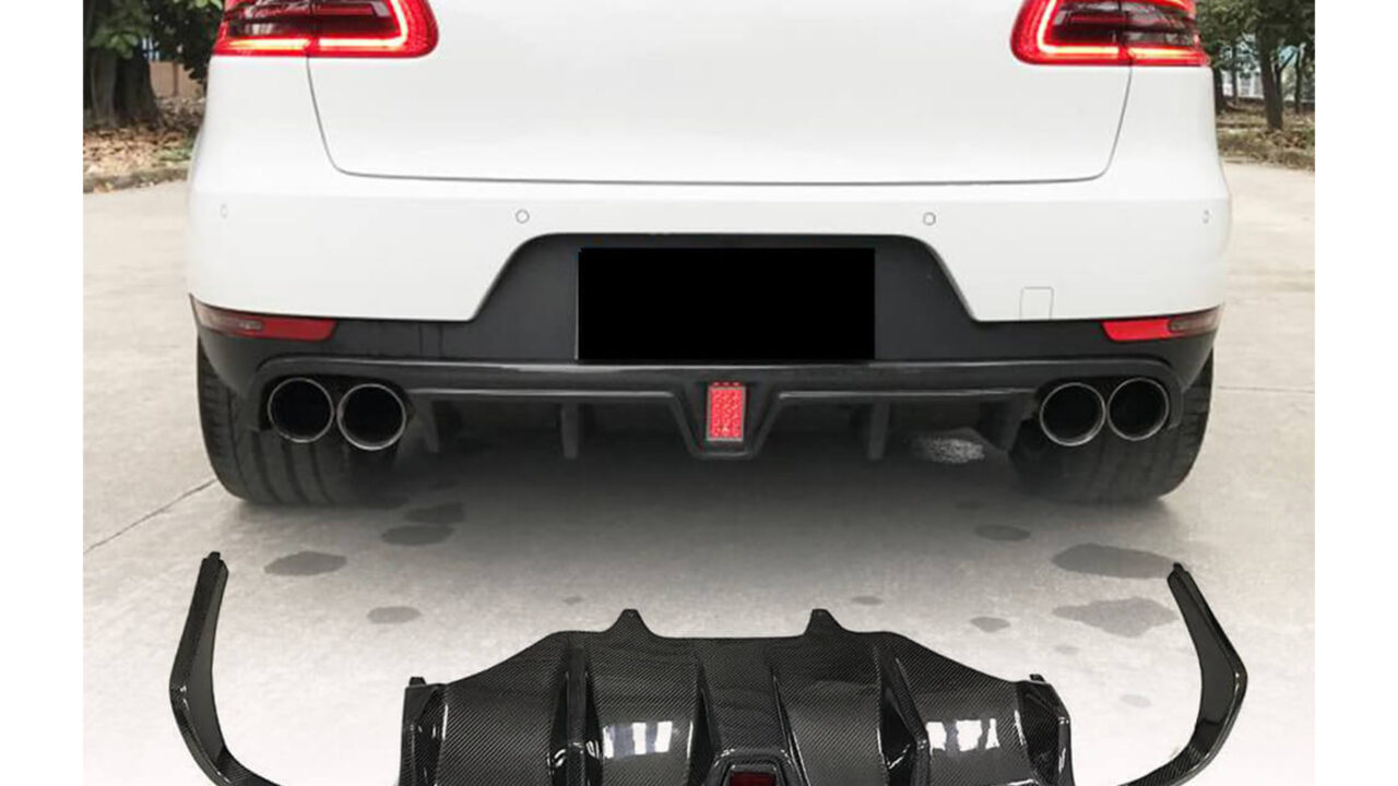 2015-2021 95B Porsche Macan Carbon Fiber Rear Diffuser mounted on Porsche Macan, displaying its high-quality and sporty design