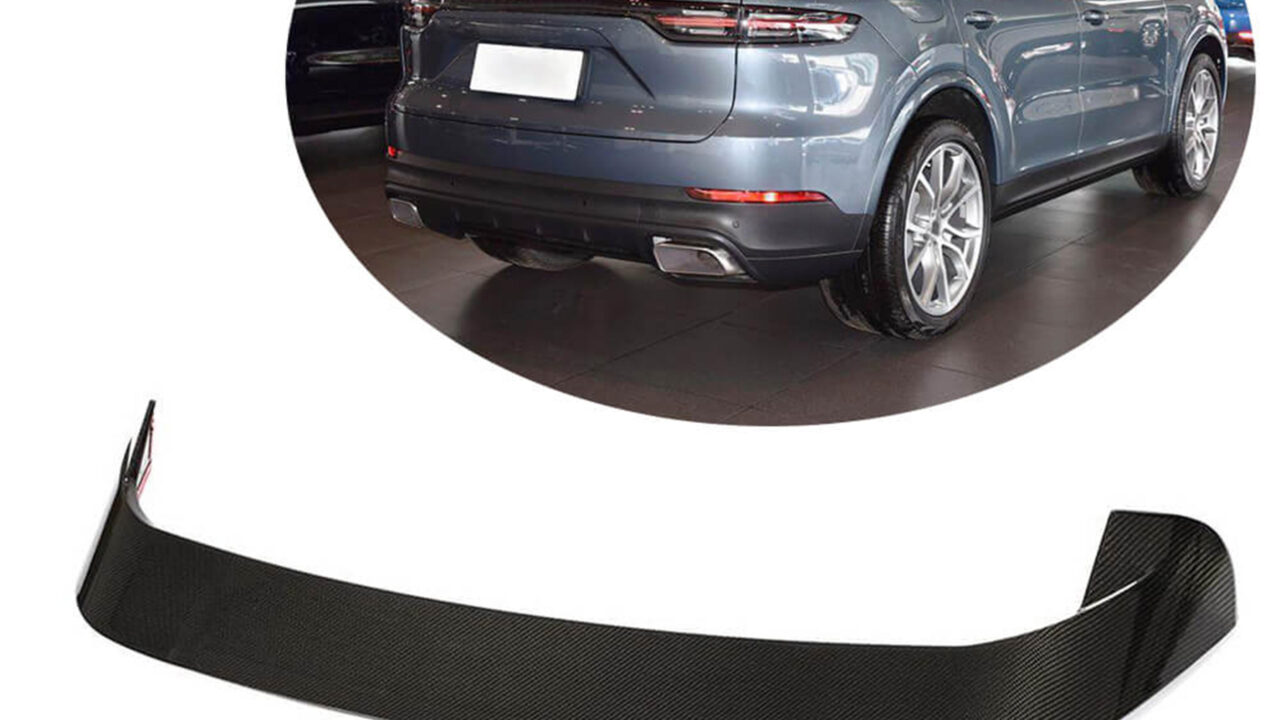 2019-2022 9Y0 Porsche Cayenne with a Standard Carbon Fiber Rear Roof Spoiler installed