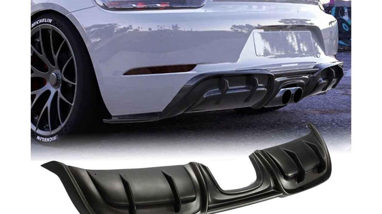 Porsche 718 Carbon Fiber Rear Diffuser installed on a 2020 Porsche 718 Cayman