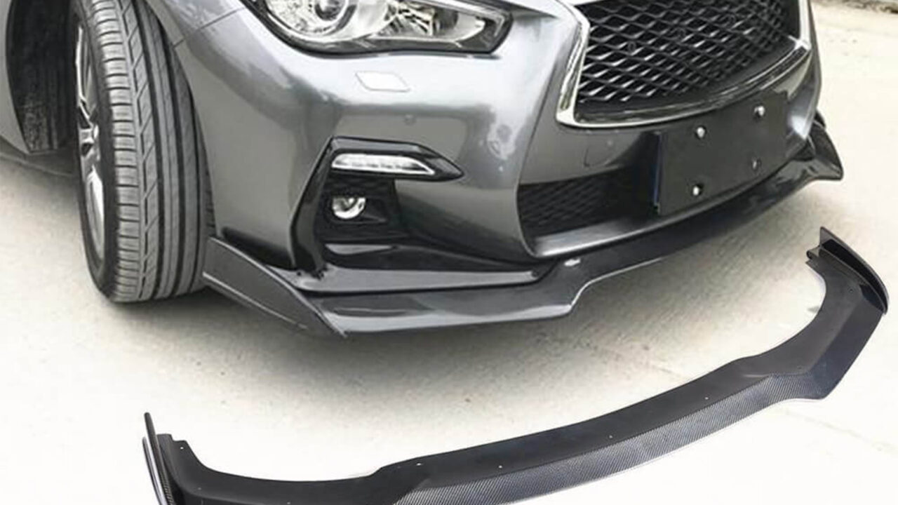 Infiniti Q50 Sport Sedan 2014-2022 with V37 Carbon Fiber Front Bumper Lip Upgrade