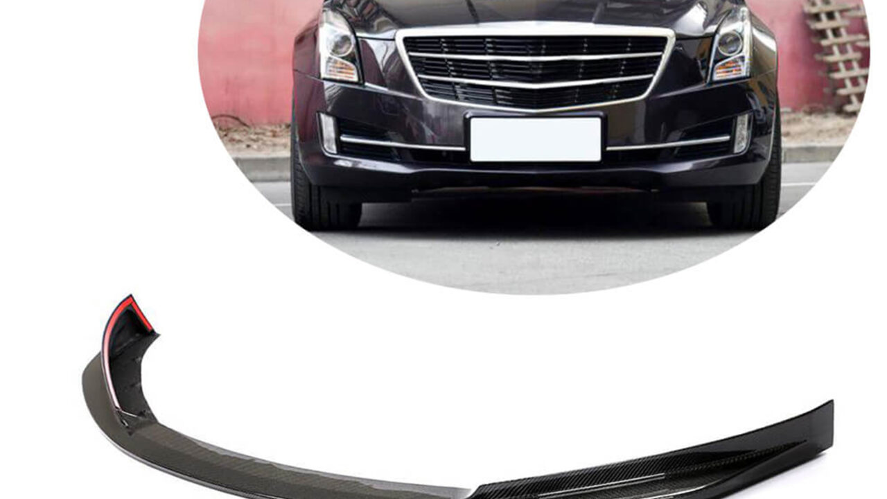 2014-2018 Cadillac ATS with Carbon Fiber Front Lip, enhancing aerodynamic performance and vehicle aesthetics.