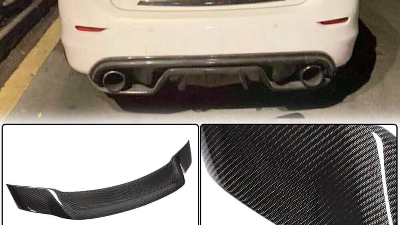 Infiniti Q50 2014-2022 model fitted with a Carbon Fiber Rear Trunk Wing Spoiler