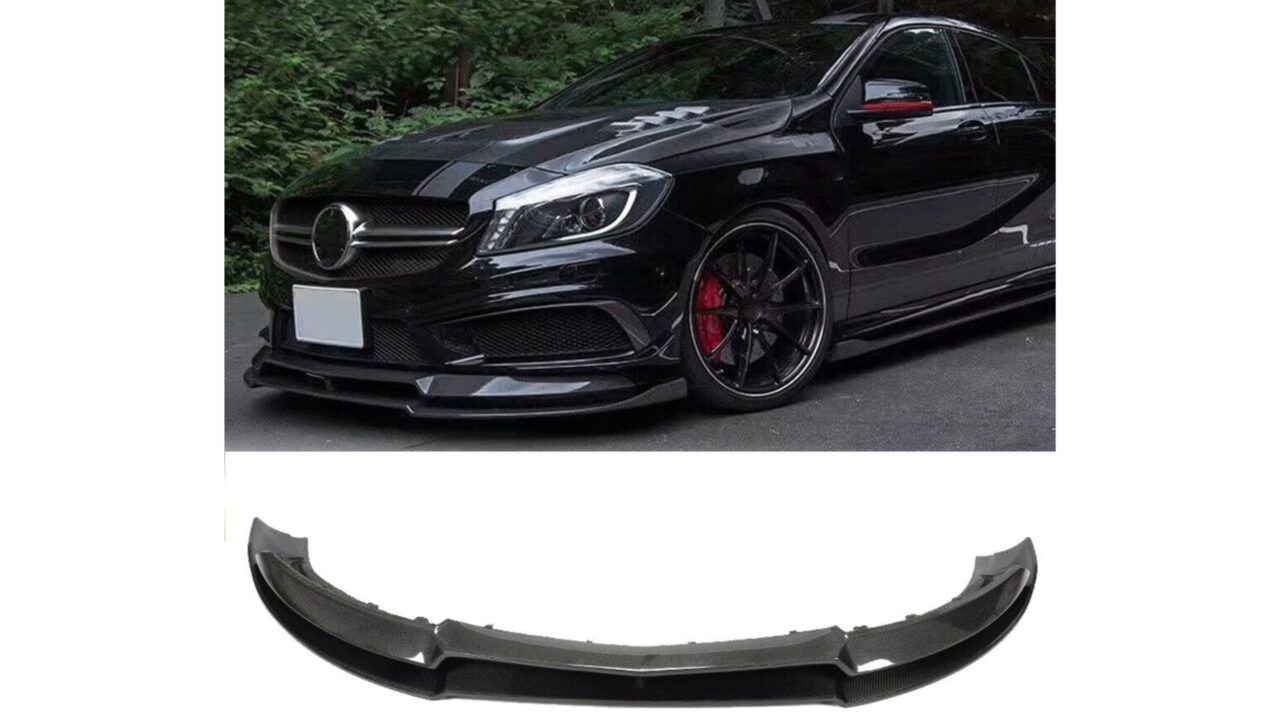 Dry Carbon Fiber Front Lip fitted on 2012-2015 M-Benz A-Class, model A200, A250 Sport, A45 AMG, pre-facelift (W176)