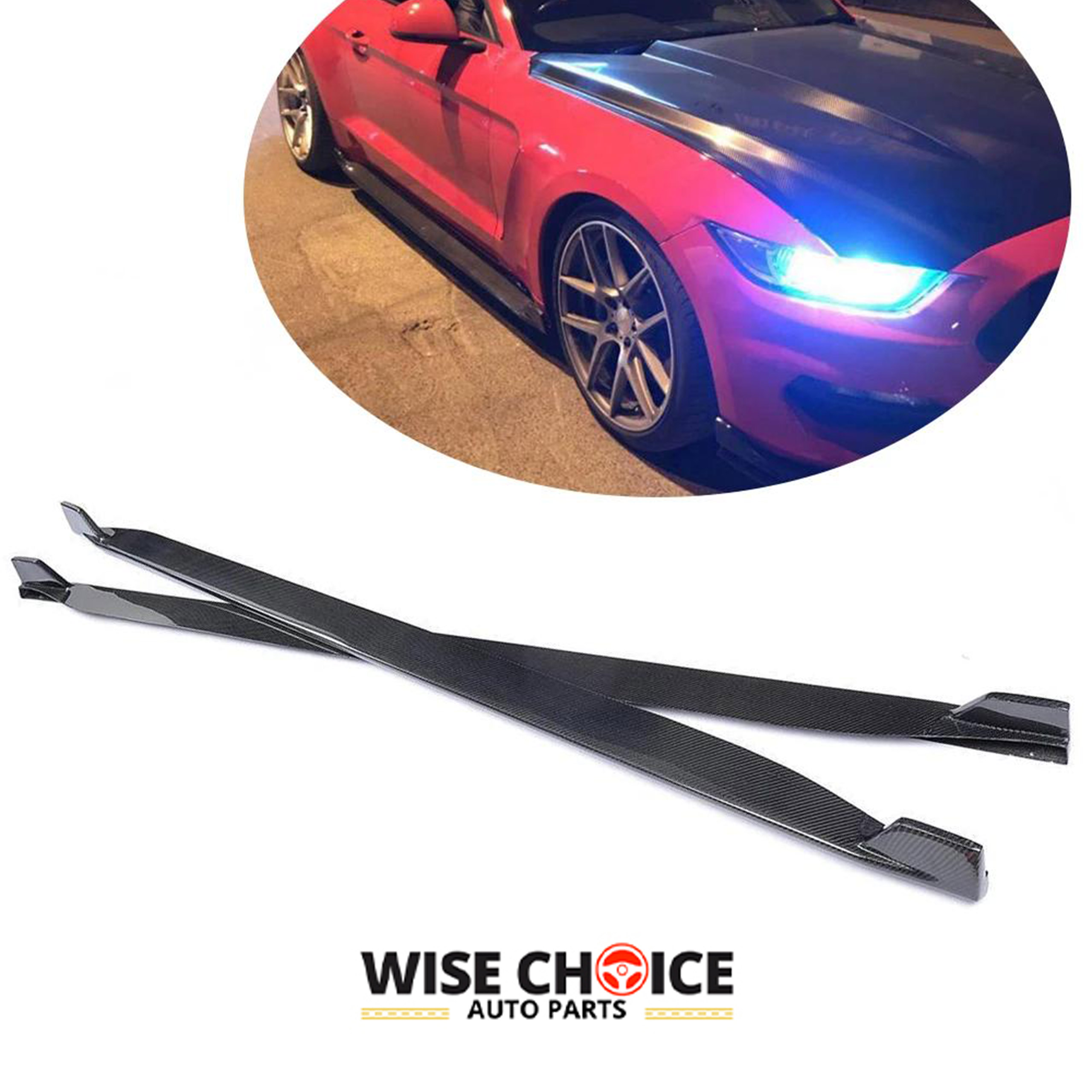 2015-2022 Mustang GT Coupe with sleek Carbon Fiber Side Skirts installed