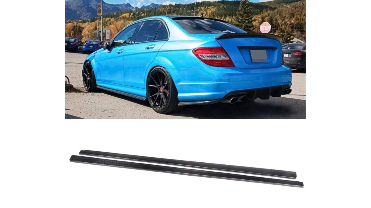 2007-2014 W204 M-Benz C Class Sedan with C63 AMG Dry Carbon Fiber Side Skirts Installed