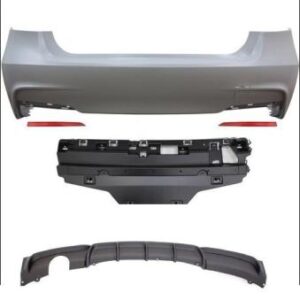 Performance M-Sport Rear Bumper for BMW F30 320i, 2012-2018, poly plastic with primer finish.