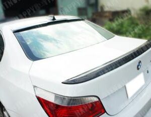 2004-2010 BMW 5 Series M5 Style Real Carbon Fiber Trunk Spoiler installed on a vehicle.