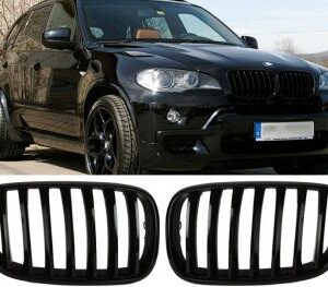 2008-2014 BMW X6 E71 black grills in matte and gloss finish, showcasing direct fit and quality design.