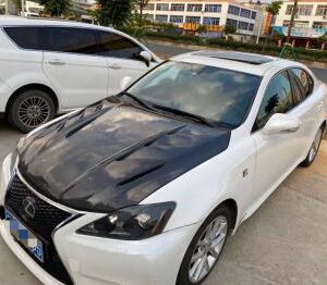 Real carbon fiber hood for Lexus IS250/IS350, featuring a clear coat finish.