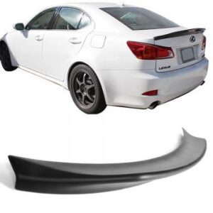 High Kick Trunk Spoiler for Lexus IS250 and IS350 (2006-2013) in flat black poly plastic.