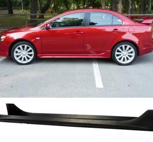 High-quality EVO Style Side Skirts for Lancer 2008-2015, primed for painting.