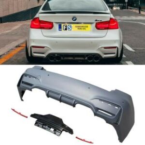 F30 M3 Conversion Rear Bumper for 2012-2018 BMW models, primed and ready for paint