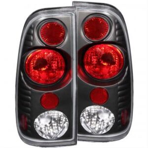 Black tail light set for 1999-2004 Ford Super Duty, direct bolt-on installation.