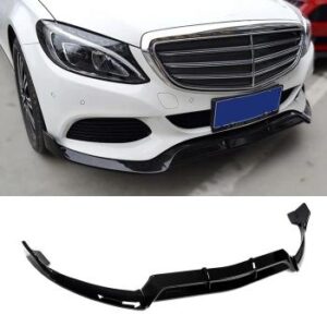 High-quality W205 Brabus Style Glossy Front Lip in gloss black finish for sport bumpers.