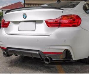 2014-2019 BMW F32 F33 F36 Performance Carbon Diffuser showcasing real carbon fiber finish.