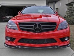 "Godhand Carbon Fiber Front Lip for C-Class 2008-2011 models, showcasing real carbon fiber construction and bolt-on design."