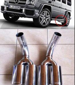 High-quality chrome muffler tips designed for W463 models, enhancing appearance and sound.