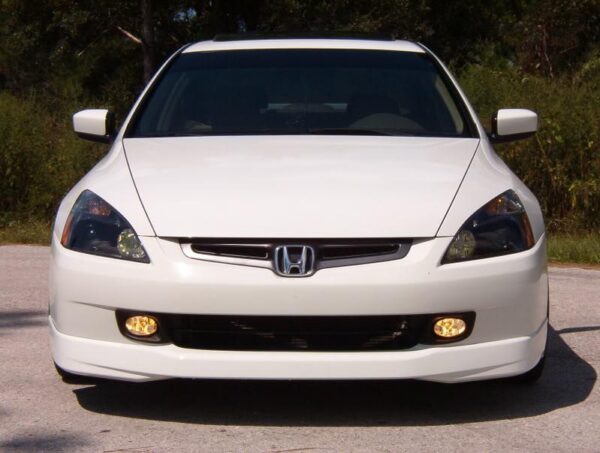 2003-2005 Honda Accord HFP Front Lip in Ultraflex Flat Black, enhancing aerodynamics and style.