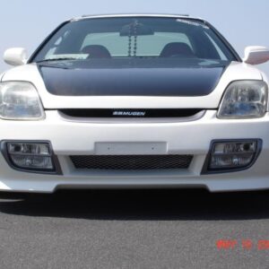 A high-quality image of the 1997-2001 Honda Prelude Mugen Front Bumper made of Ultraflex material, unpainted, with mesh included