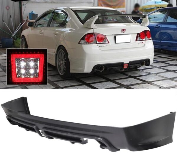 Mugen RR Rear Lip for 2006-2011 Honda Civic 4DR, primed black with LED light