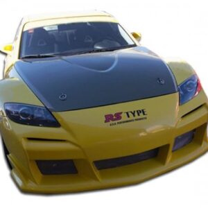 Duraflex Raven Front Bumper for RX8 (2004-2008) in flat black FRP with aluminum mesh installed on a car.