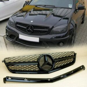 2008-2011 AMG C63 grille with all black gloss finish, direct fit design.