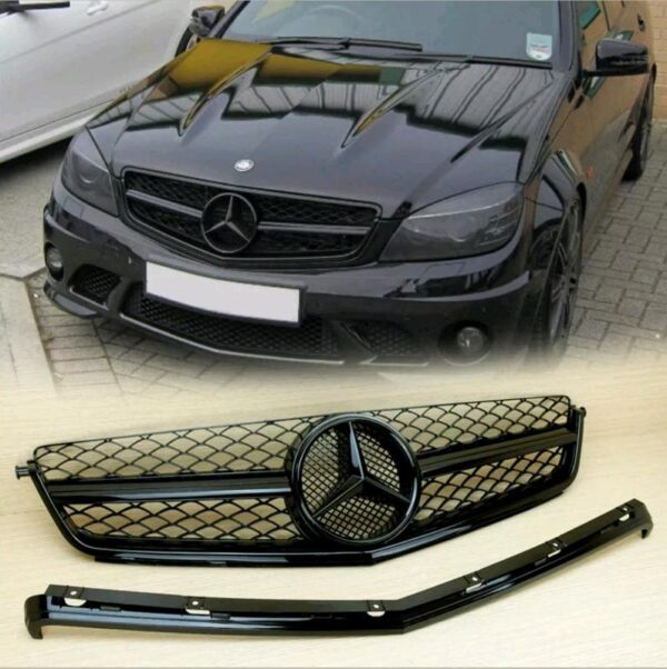 2008-2011 AMG C63 grille with all black gloss finish, direct fit design.