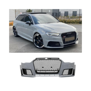 A3/S3 2013-2016 RS3 Conversion Front Bumper with Lower Grills installed on a car.