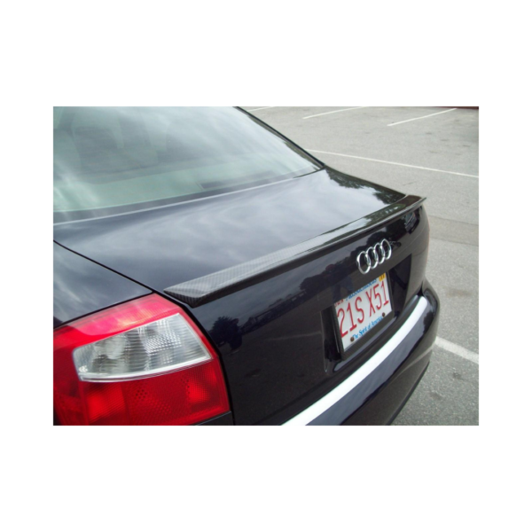 High-quality A4 Carbon Fiber Trunk Spoiler designed for Audi A4 (2002-2004) with a clear coat finish.