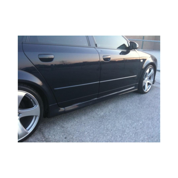 A pair of A4 2005-2008 ABT Style Side Skirts in Ultraflex Flat Black, ready for installation