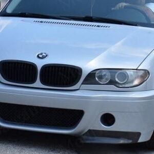 E46 CSL Front Bumper in poly plastic with carbon fiber splitters, designed for models 1999-2006