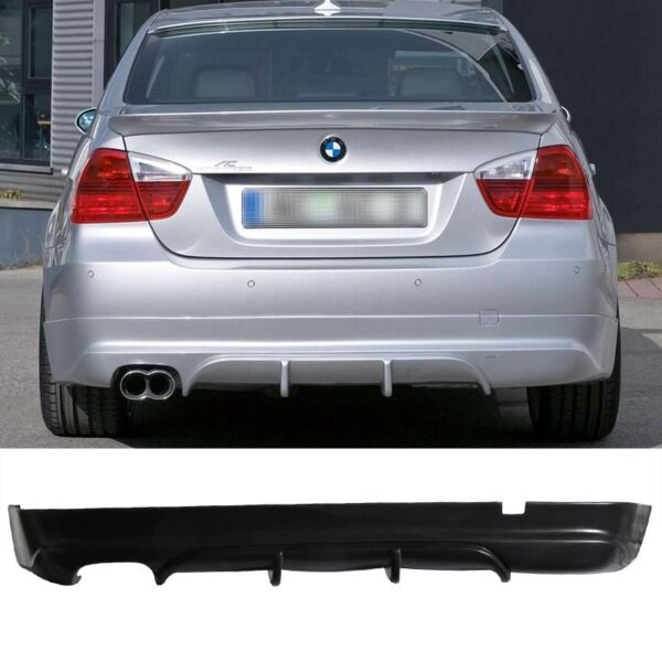 AC Style Rear Valence for BMW E90 2006-2011 in flat black finish.