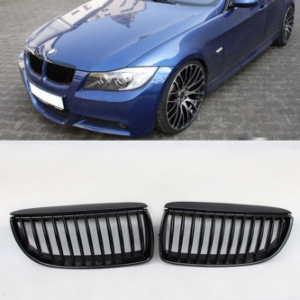 BMW E90 black kidney grilles in matte and gloss finishes for 2006-2008 models