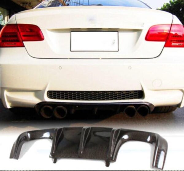 Carbon fiber rear diffuser for BMW E92/E93 M3 (2007-2013), showcasing real carbon and clear coat finish