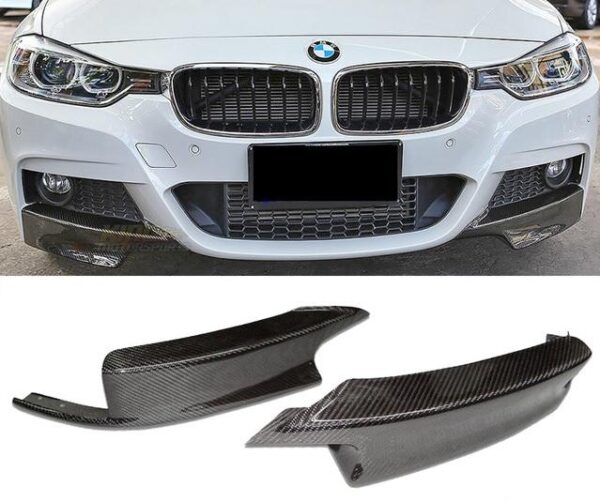 F30 M Sport Carbon Look Front Splitters for 2012-2015 models, showcasing a sleek design and durable construction