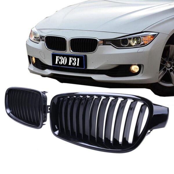 F30 3 Series Black Grills in matte and glossy finishes for 2012-2017 BMW models.